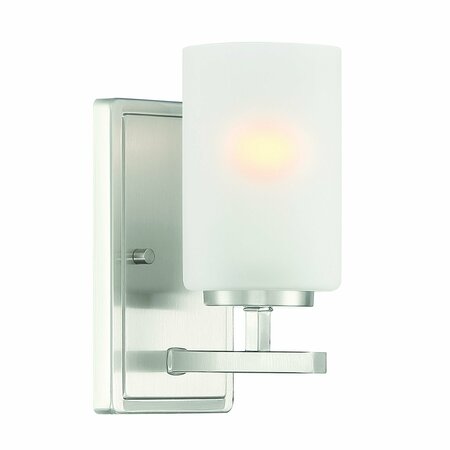 DESIGNERS FOUNTAIN Carmine 4.5in 1-Light Brushed Nickel Modern Indoor Wall Sconce with Etched Glass Shade D239M-1B-BN